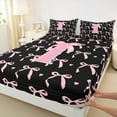 thumbnail image 3 of jejeloiu Monogrammed I Queen Sheet Sets,Cute Bow Bowtie Dinosaur Flat Sheet,Pink Black Queen Fitted Sheet,Microfiber Room Decorative,4 Pieces, 3 of 7