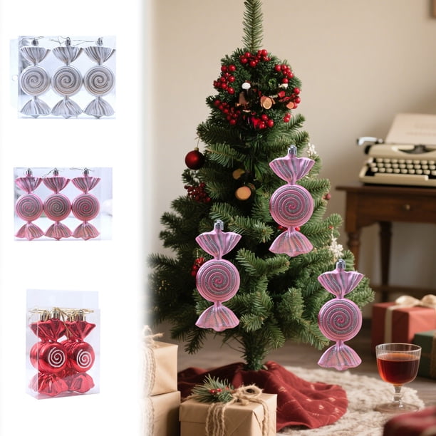 Set de Regalo de Bolas Navideñas | Bolas Colgantes para Árbol de Navidad Pintadas de Rosa | Set de Decoración de Plástico - Paquete de 3
