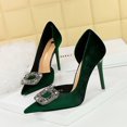 thumbnail image 3 of Zapatos de boda de gamuza gruesa con tacones finos para mujer, con punta hueca, de metal, con hebilla de diamante en el agua, para banquetes, 3 of 5
