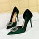 thumbnail image 3 of Zapatos de boda de gamuza gruesa con tacones finos para mujer, con punta hueca, de metal, con hebilla de diamante en el agua, para banquetes, 3 of 5