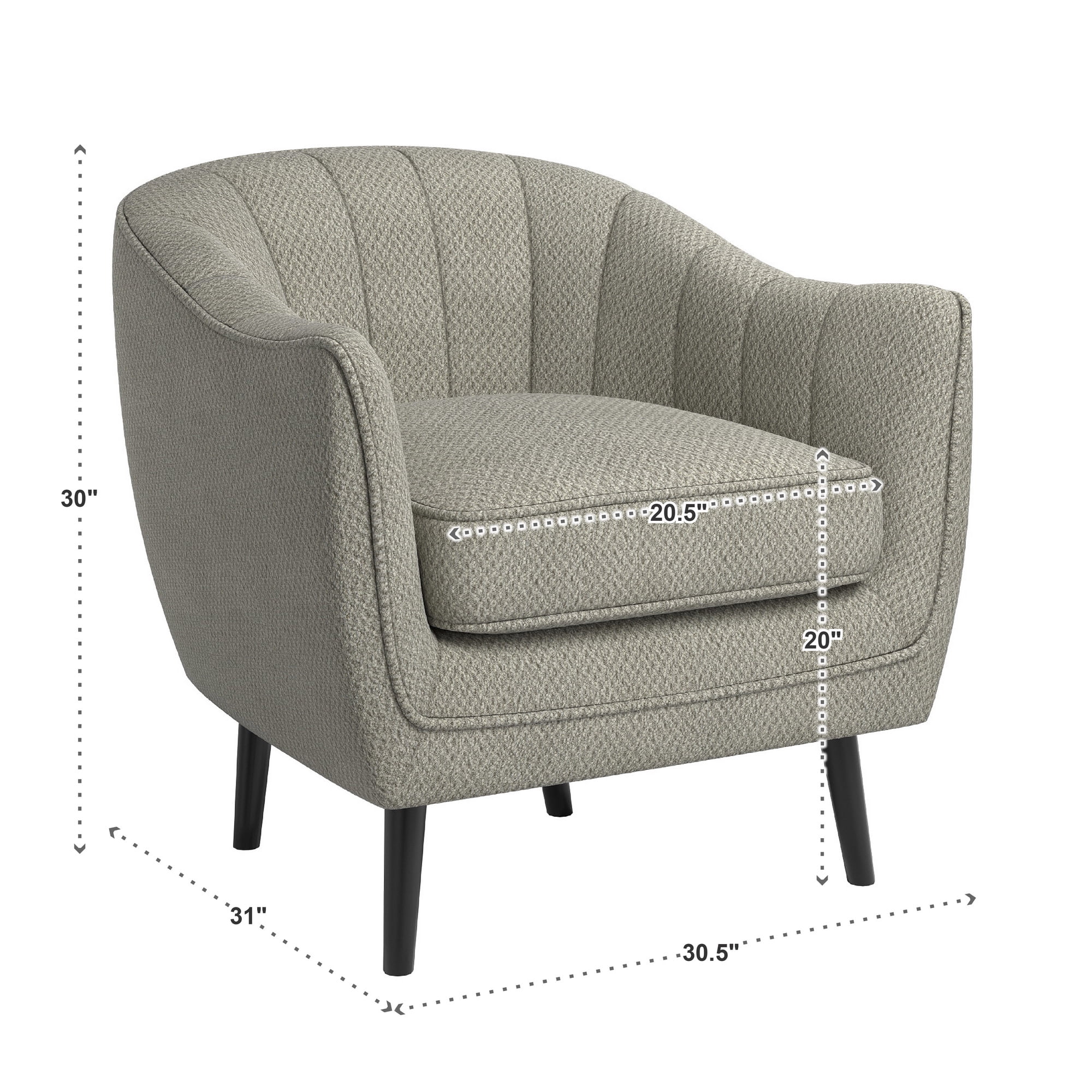 Weston Home Rhyl Mid-Century Modern Channel-Tufted Accent Chair, Grey