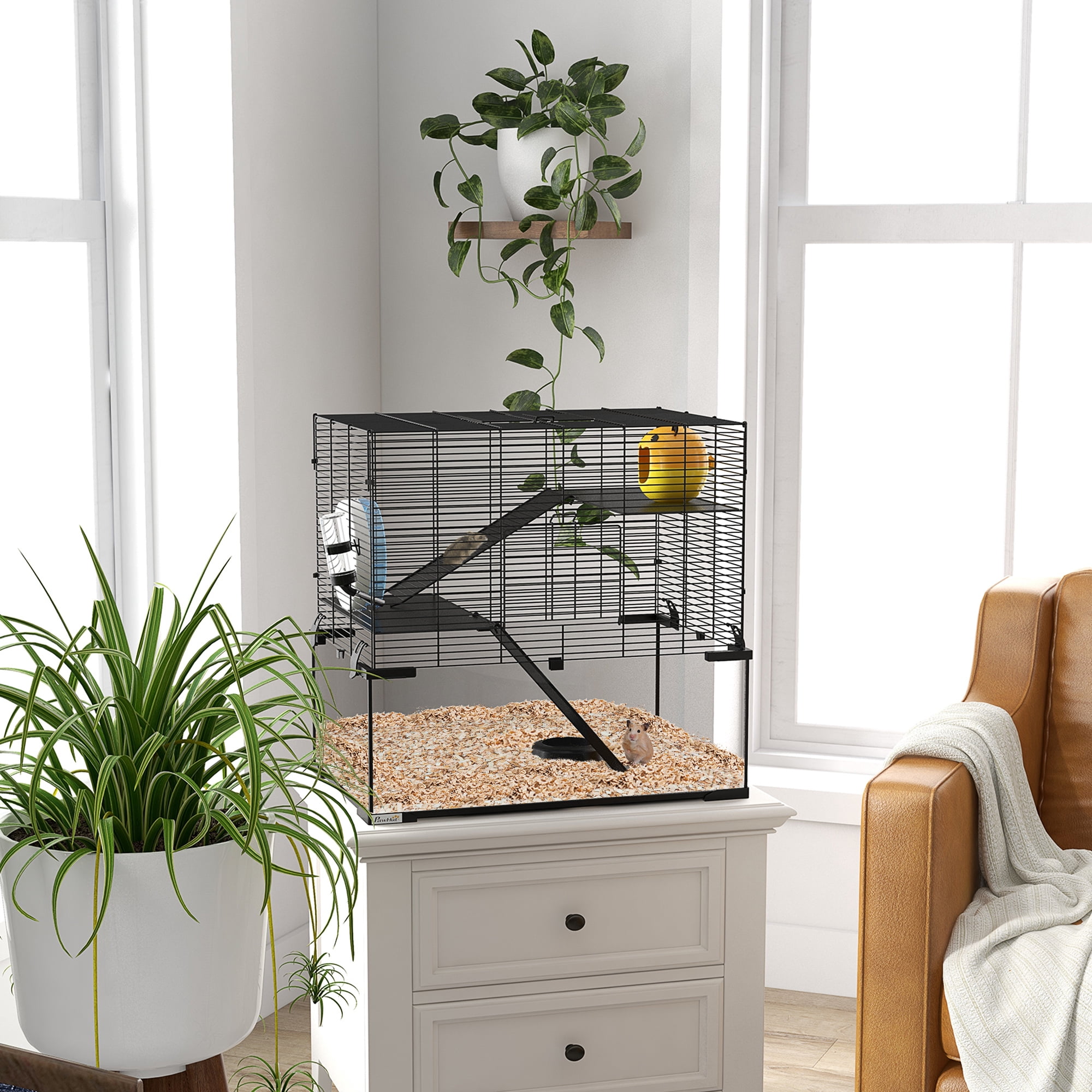 PawHut 23.5" Hamster Cage, Gerbil Cage with Glass Basin for Small Hamsters
