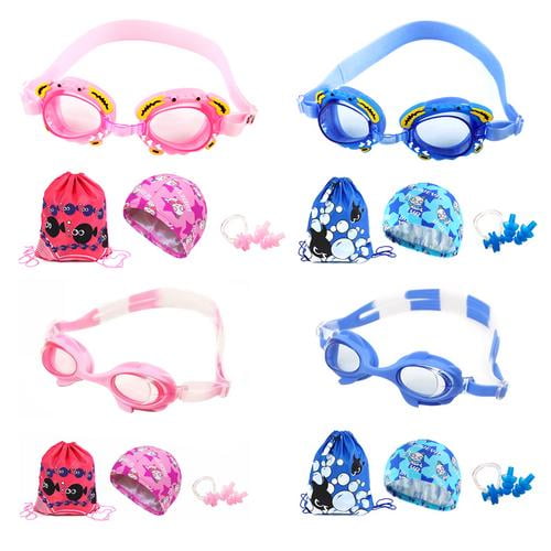 4 pcs set Children Kids Swimming Goggles Waterproof Anti-Fog HD Boys Girls Swimming Goggles Swimming Cap Set by