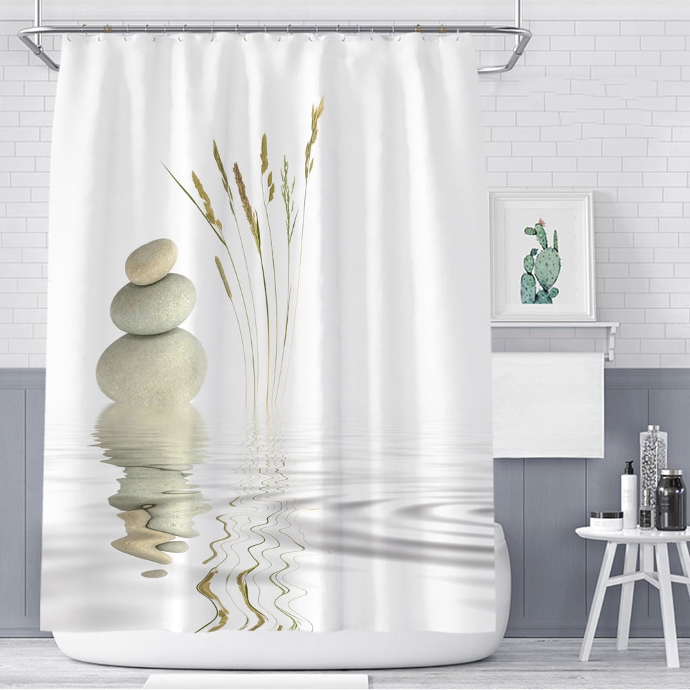 Shower Curtain 180x200 cm Harmony Stone Zen Grey Waterproof Bath Curtain 