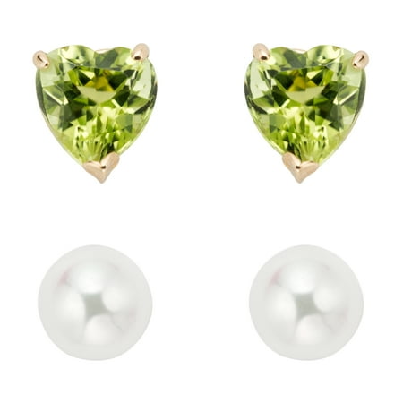 Pearl Spinel Earrings Pearlyta 14k Gold Children's Peridot Birthstone and Freshwater Pearl Earring Set (4-5 mm) with Gift Box ()
