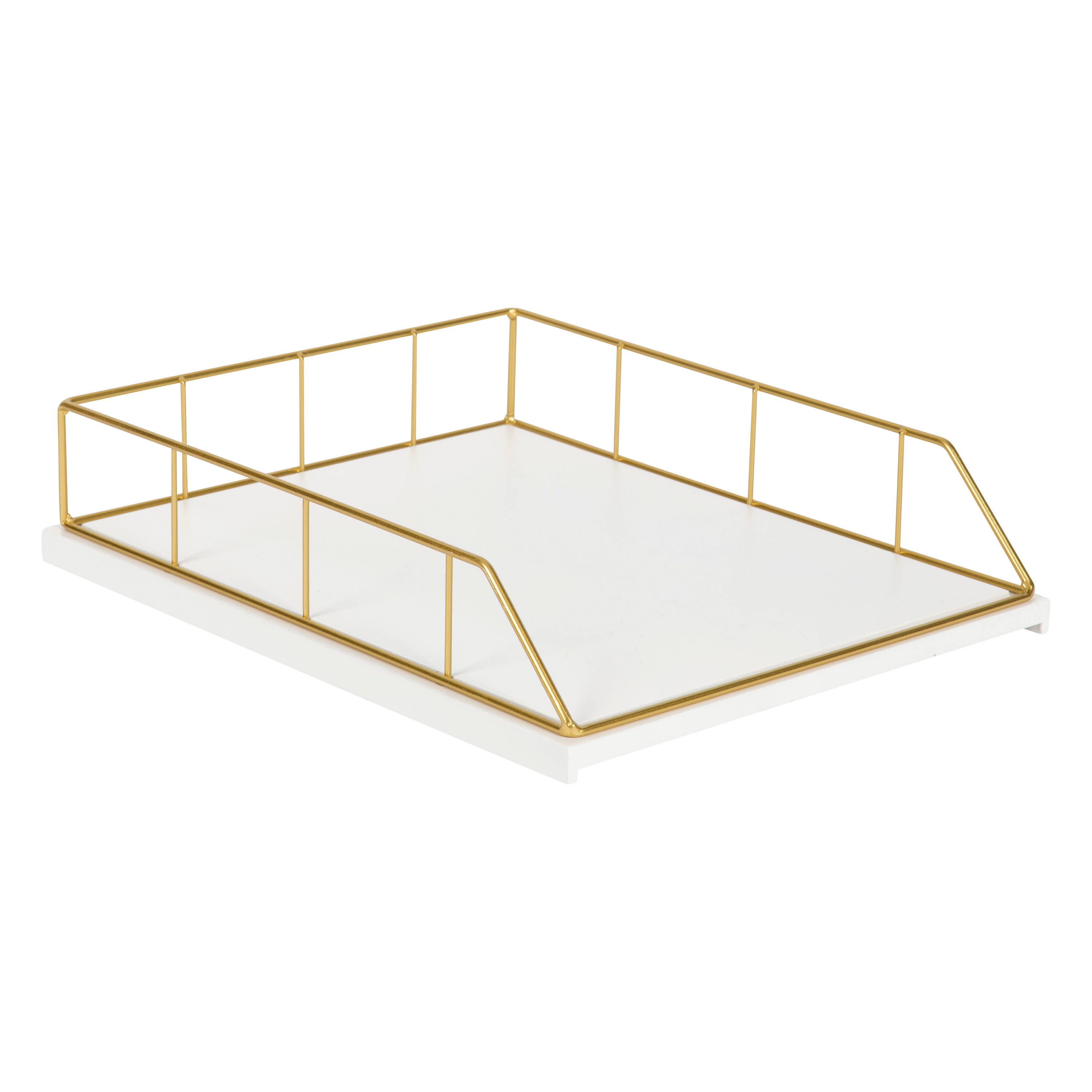 Kate and Laurel Benbrook Stacked Metal and Wood Letter Trays, White and Gold