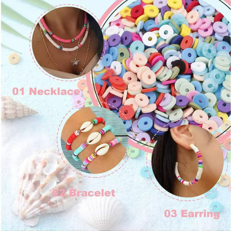 Miss Rabbit 6500+ Pcs Flat Heishi Clay Beads for Jewelry Making Bracelet Making Kit with Alphabet Letter Beads, Fruit Beads, Smiley Face Beads for