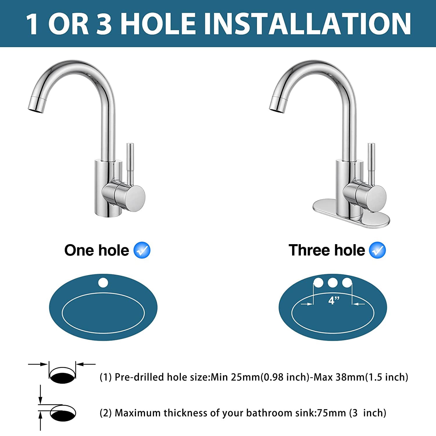 gotonovo Polish Chrome Single Handle Bathroom Sink Faucet, Wet Bar Pre-Kitchen Farmhouse RV Small Vanity Faucet with 360°Rotation Spout with Deck Plate, Supply Hoses and Drain Stopper