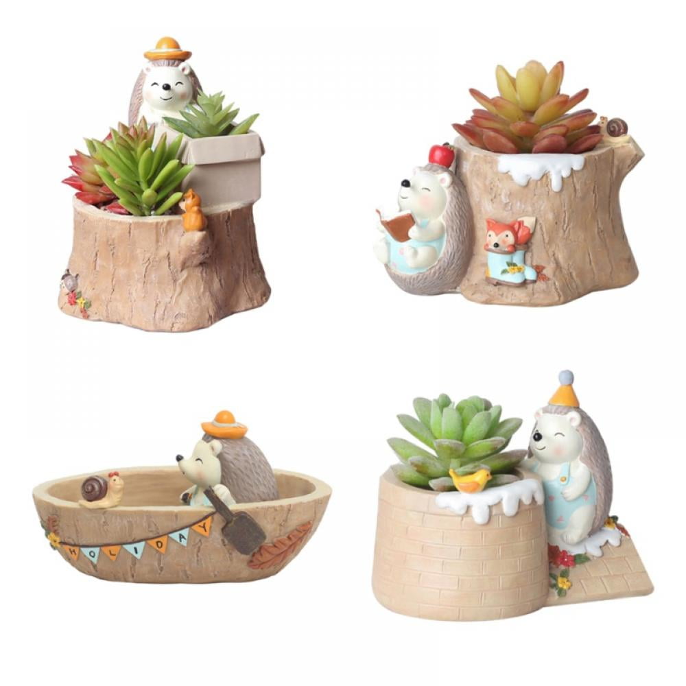 Buy Ceramic Animal Flower Planter Pots Cute Hedgehog Fox & Snails Rough Pottery Unglazed