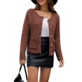 thumbnail image 3 of Women Knit Cardigan Sweaters Fall Fashion Long Sleeve Button Down Trendy Casual Jacket Winter Clothes Caramel Color L, 3 of 8