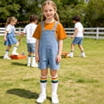 thumbnail image 2 of LRen Overalls for Girls Size 10-12 Summer Denim Shortsalls+ Solid Color Top+Socks 3Piece Set Loose Fit Cotton Daily Wear Stretchy Denim Rompers With Pockets, 2 of 7