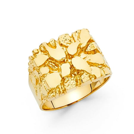 - Mens Nugget Ring Solid 14k Yellow Gold Textured Band Diamond Cut Genuine Heavy 15MM