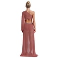 thumbnail image 2 of Hansber Women's One Shoulder Lyrical Dance Dress Flared Sleeve Leotard Dress Contemporary Dancewear Dusty Pink S, 2 of 7