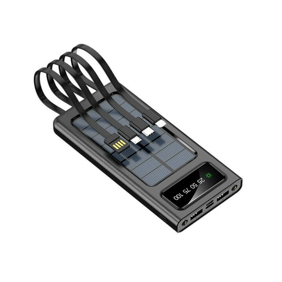 10000mAh Solar Power Bank, Portable Battery Cell Phone Charger 4 Cables Charging with LED Flashlight for Outdoor Camping