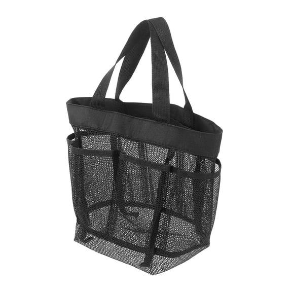Tineasur Beach Mesh Shower Bag Black Nylon Portable Toiletry Organizer for Home
