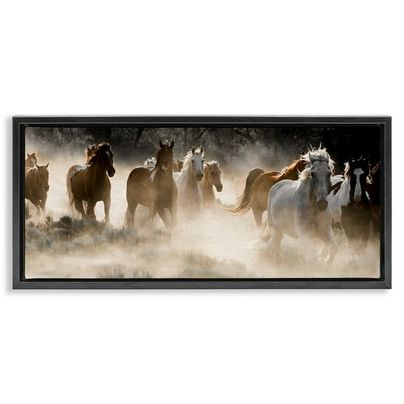 Stupell Industries Striking Horse Herd Galloping Animals & Insects Photography Black Floater Framed Canvas Art Print Wall Art, 31 x 14