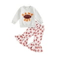 thumbnail image 2 of Aojekbee Little Girl Rugby Outfit, Letter Embroidery Long Sleeve Sweatshirt Flare Pants 2 Piece Set for Fall, 2 of 10