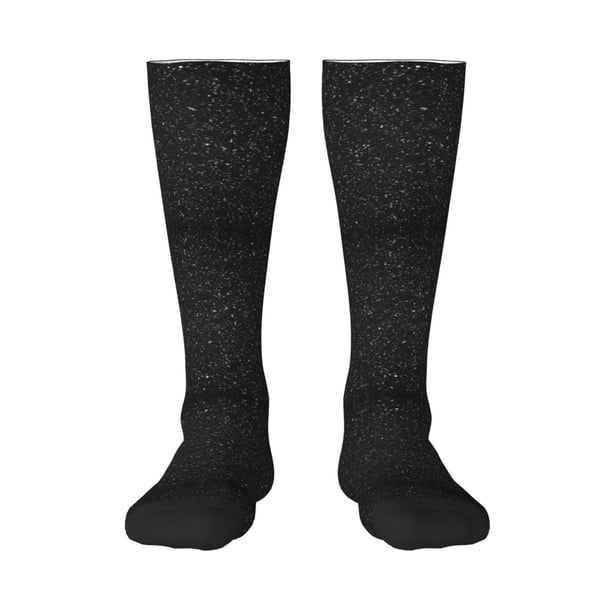 Fotbe Black Glitter Calcetas Divertidas Estampadas para Hombre y Mujer, Calcetas de Algodón hasta la Rodilla para Caminar, Correr, Enfermería y Embarazo