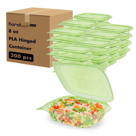 Karat Earth 8oz PLA Hinged Deli Container, Green - 200 pcs
