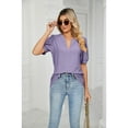 thumbnail image 3 of XCHQRTI Pleated Puff Sleeve Shirt Women's V Neck Solid Color Tops Summer Hollow Tunic Dressy Blouse, 3 of 9
