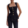 thumbnail image 2 of Conjunto de Dos Piezas de Mezclilla: Chaleco Abotonado y Jeans Rectos Traje Informal de Negocios Traje de Pantalón Elegante Negro M, 2 of 9