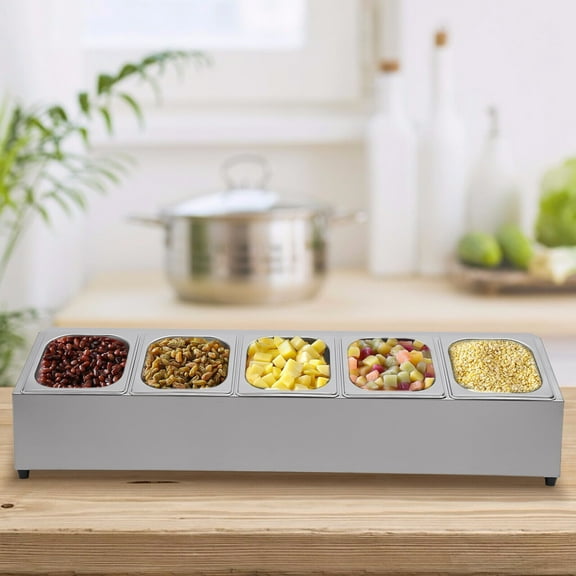 Sliver Spices Rack Shelf Inclined Seasoning Organizer Holder 5 Container Stainless Steel for Restaurants