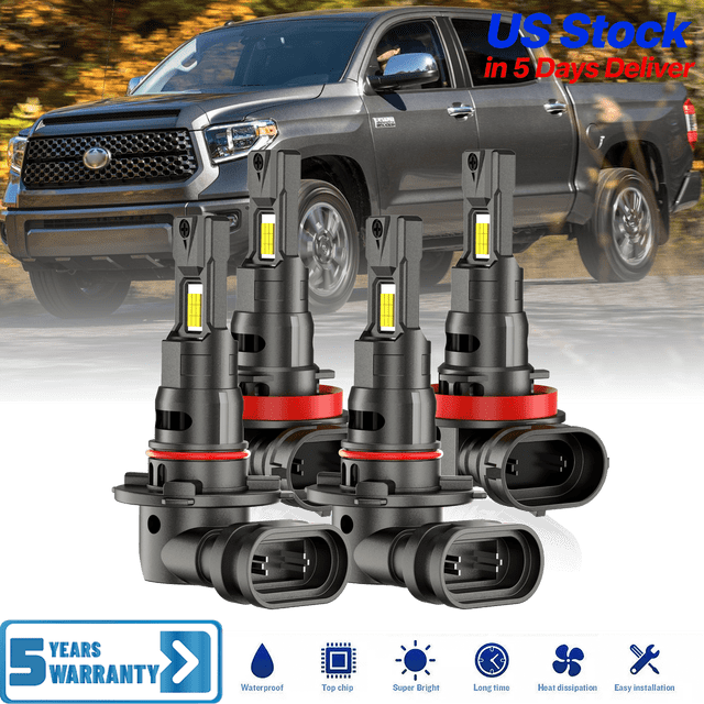 Premium LED Upgrade Kit - H11 9005 LED Headlight Kit - Compatible with Toyota Tundra 2007-2013 – 4 Pack Low and High Beam Lamp Set – Fan 48,000LM LED Replacement Bulb Kit