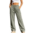 thumbnail image 3 of Oksale Womens Petite Straight Leg Sweatpants with Multi Pockets Soft Cozy Cargo Sweatpants Casual Elastic Waisted Drawstring Jogger Trousers for Daily Wear Gray M, 3 of 10