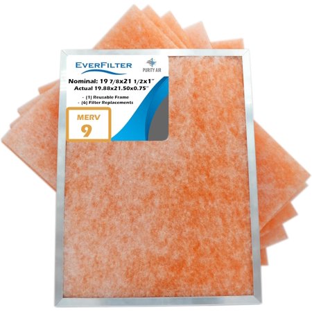 19 7/8x 21 1/2x1 Air Filter MERV 9 (6-Pack) Filter Media Replacement, HVAC AC Furnace Air Filters, Aluminum Reusable Filter Frame (Actual Size: 19.88 x 21.5 x 0.75 Inches)