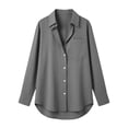 thumbnail image 5 of Hueook Long Sleeve Denim Shirt Women Button Chambray Ladies' Casual Fashion Lapel Solid Color Button Long Sleeved Shirt with Pockets Gray L, 5 of 6