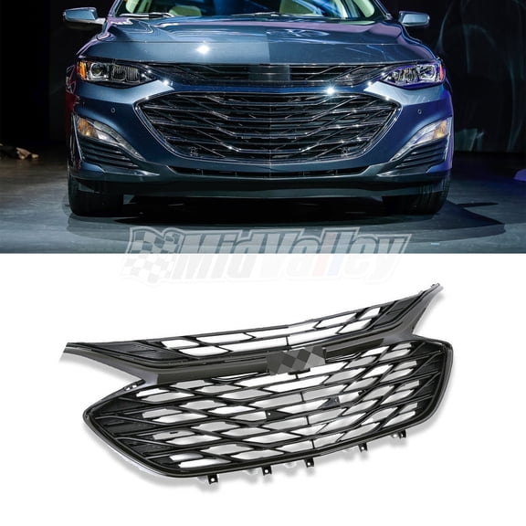 Glossy Black Front Bumper Upper Grille 3PCS Fits Chevrolet Malibu 19-20