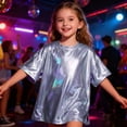 thumbnail image 2 of EnJoCho Girls Sparkly Short Sleeve T Shirt Kids Shinny Crew Neck Loose Fit Pullover Tops Summer Trendy Casual Shirts, 2 of 5