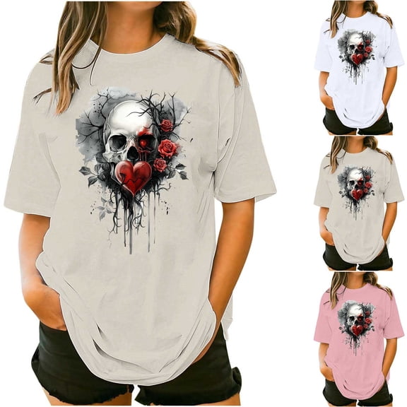 Inverlee Women's Short Sleeve Plus Size Tshirts Fashion Floral Print Crewneck Tee Tops Summer Casual Graphic Tunics
