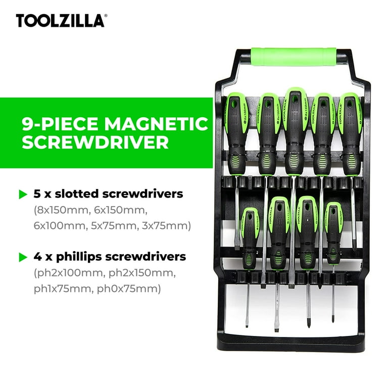 TOOLZILLA 9 Piece Magnetic Screwdriver Set with Flathead