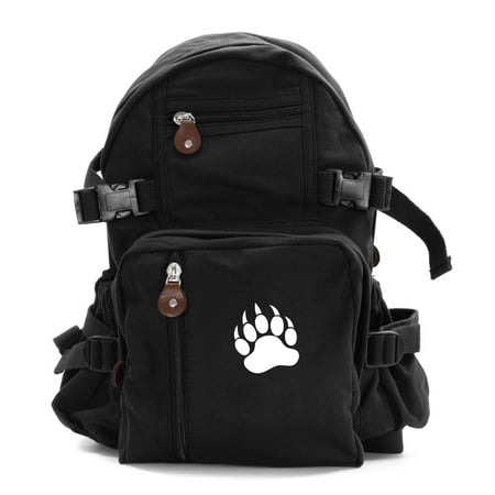 Grizzly Bear Paw Print Army Sport Heavyweight Canvas Backpack