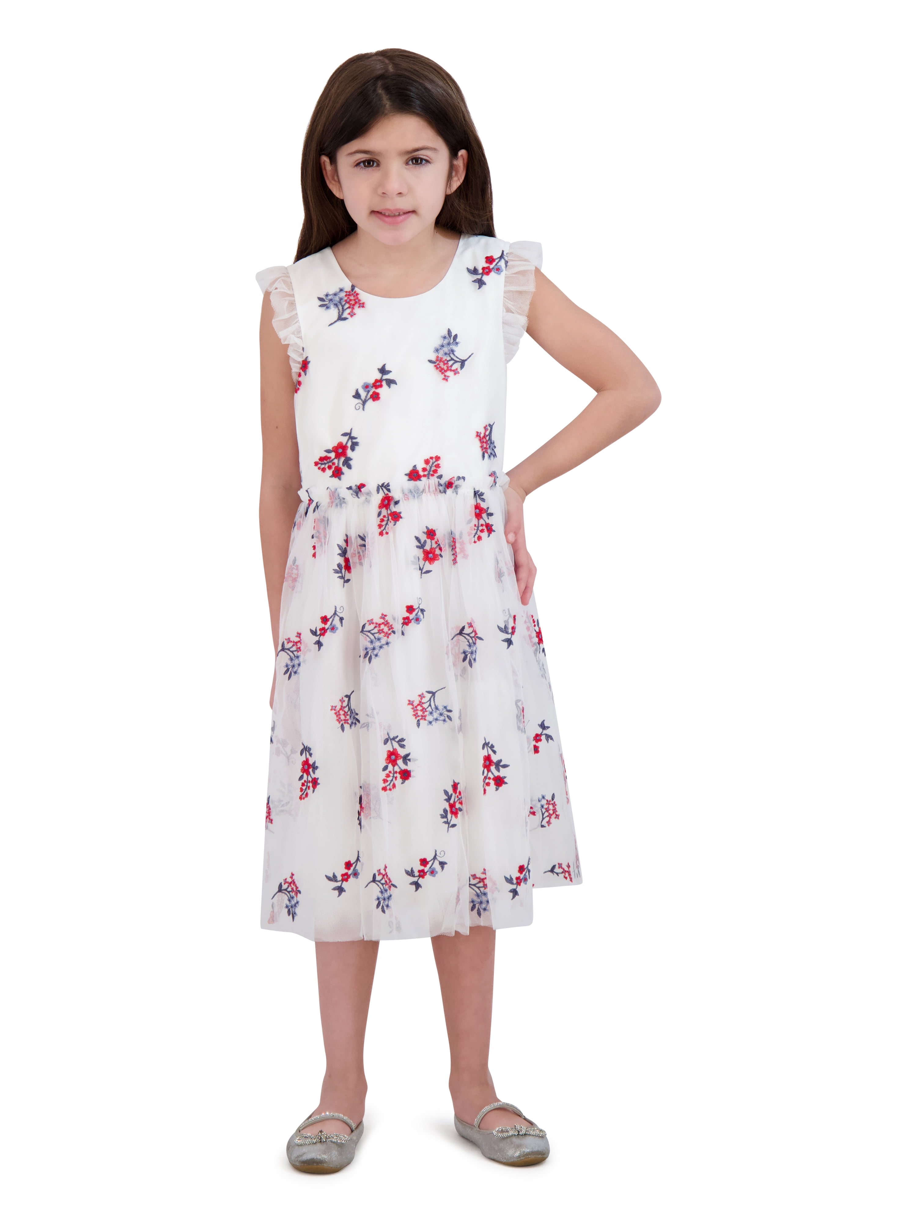 Kensie Girl Embroidered Flutter Sleeve Dress, Sizes 4-16