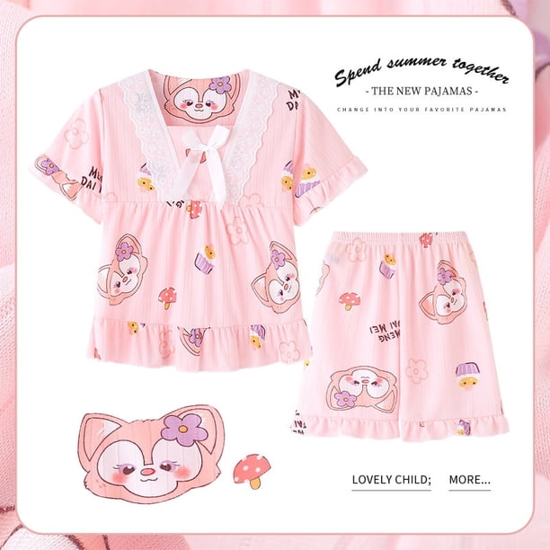 Conjunto de pijama con estampado de dibujos animados para niños y adultos, camisa de manga corta con lazo, Camiseta con estampado de My Melody Kuromi, ropa de verano para el hogar qiuyongming unisex
