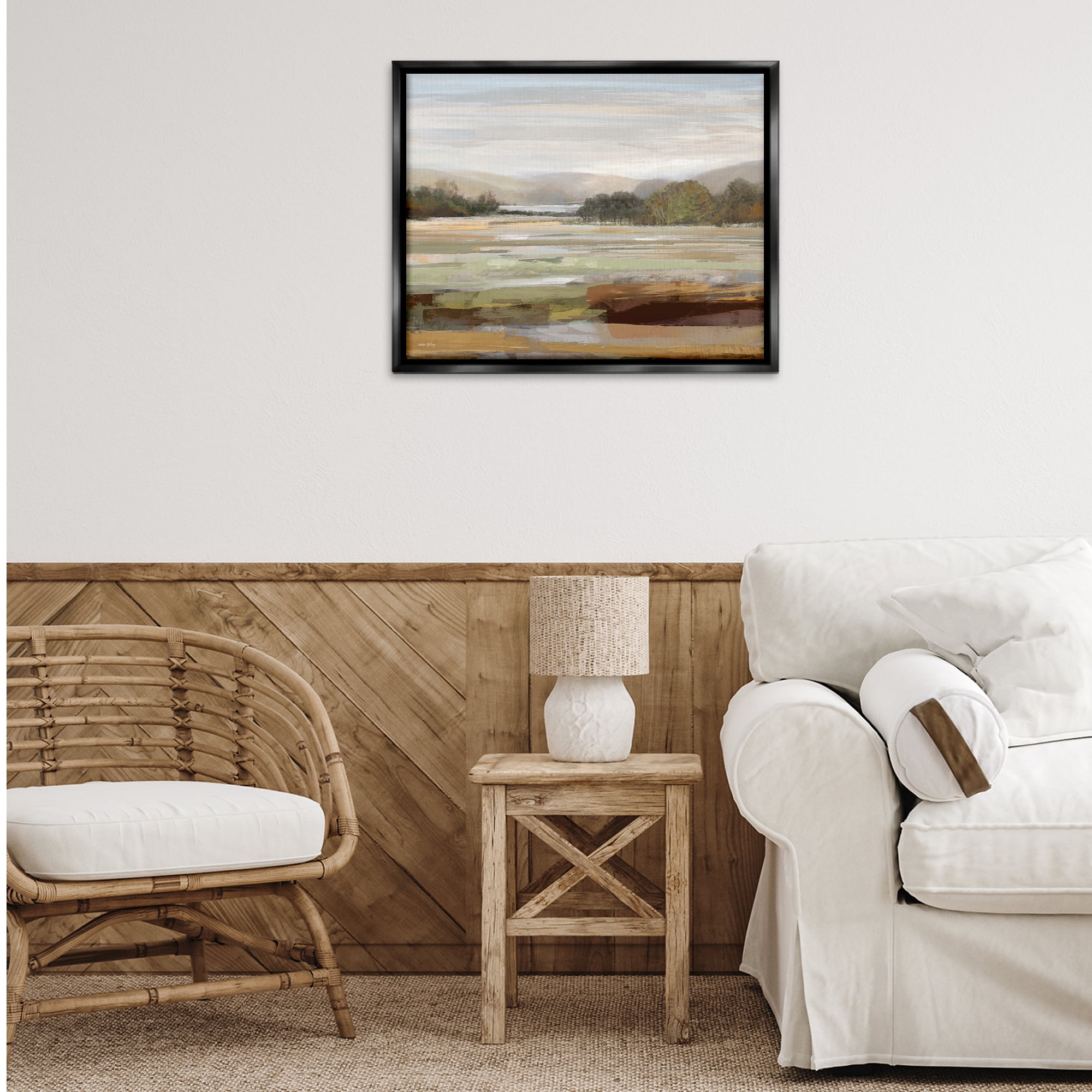Stupell Industries Idyllic Countryside View Landscape & Nature Painting Black Floater Framed Canvas Art Print Wall Art, 31 x 25