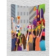 thumbnail image 1 of New Orleans Tapestry, People in Mardi Gras Festival Cartoon Style Fat Tuesday Carnival with a Parade, Wall Hanging for Bedroom Living Room Dorm Decor, 40W X 60L Inches, Multicolor, by Ambesonne, 1 of 2