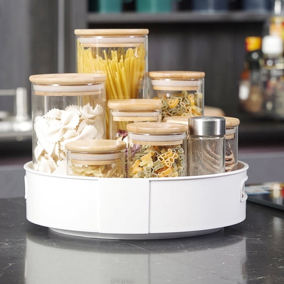 LOLIPPYY White Round Makeup Storage Tray for Bathroom Kitchen and Dressing Tables, PP Rotating Organizer 10.5 inches