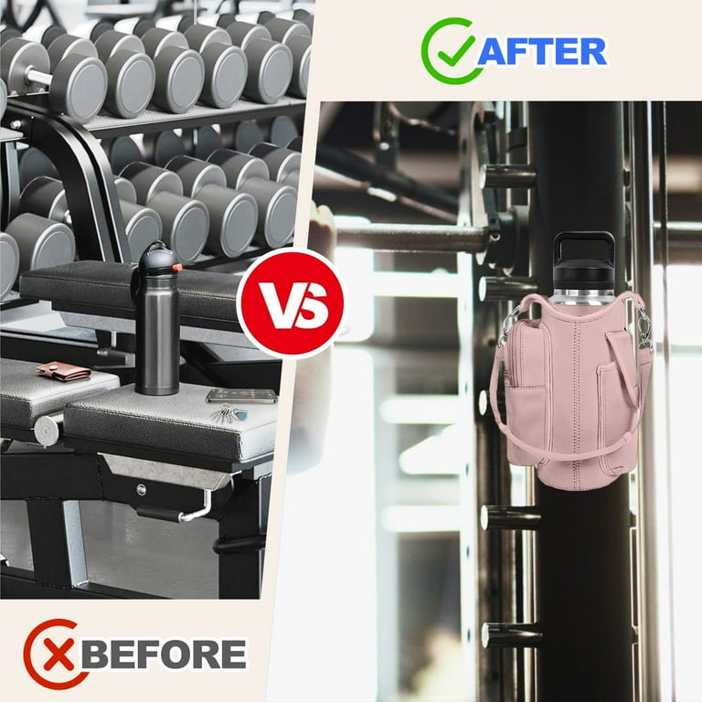 Magnetic Gym Bag Water Bottle Holder - With Phone Pocket, Shoulder Strap & 3 Strong Magnets, Fits Up To 32oz