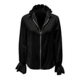 thumbnail image 6 of Endives Womens Long Sleeve Shirt Retro Staly Zip Front Blouse Cuffs Blouse Tops Spring Trendy Black, 6 of 7