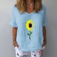 thumbnail image 1 of Fiudx Ofertas Flash Artículos En Oferta Camiseta de Manga Corta con Cuello En V y Estampado de Girasol para Mujer, Blusa Informal Holgada, 1 of 3