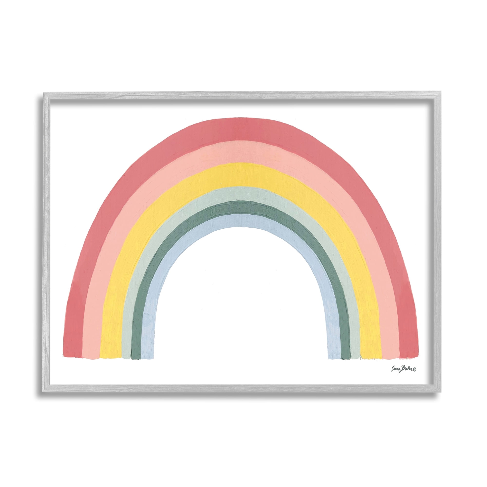 Stupell Industries Casual Arched Rainbow Design Mixed Stripes Painting Graphic Art Gray Framed Art Print Wall Art, Design by Sara Baker