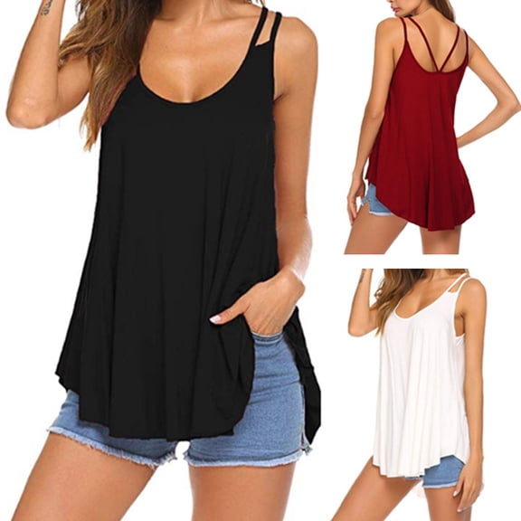 AYYUFE Casual Women Solid Color Spaghetti Strap Vest Camisole Loose Backless Tank Top