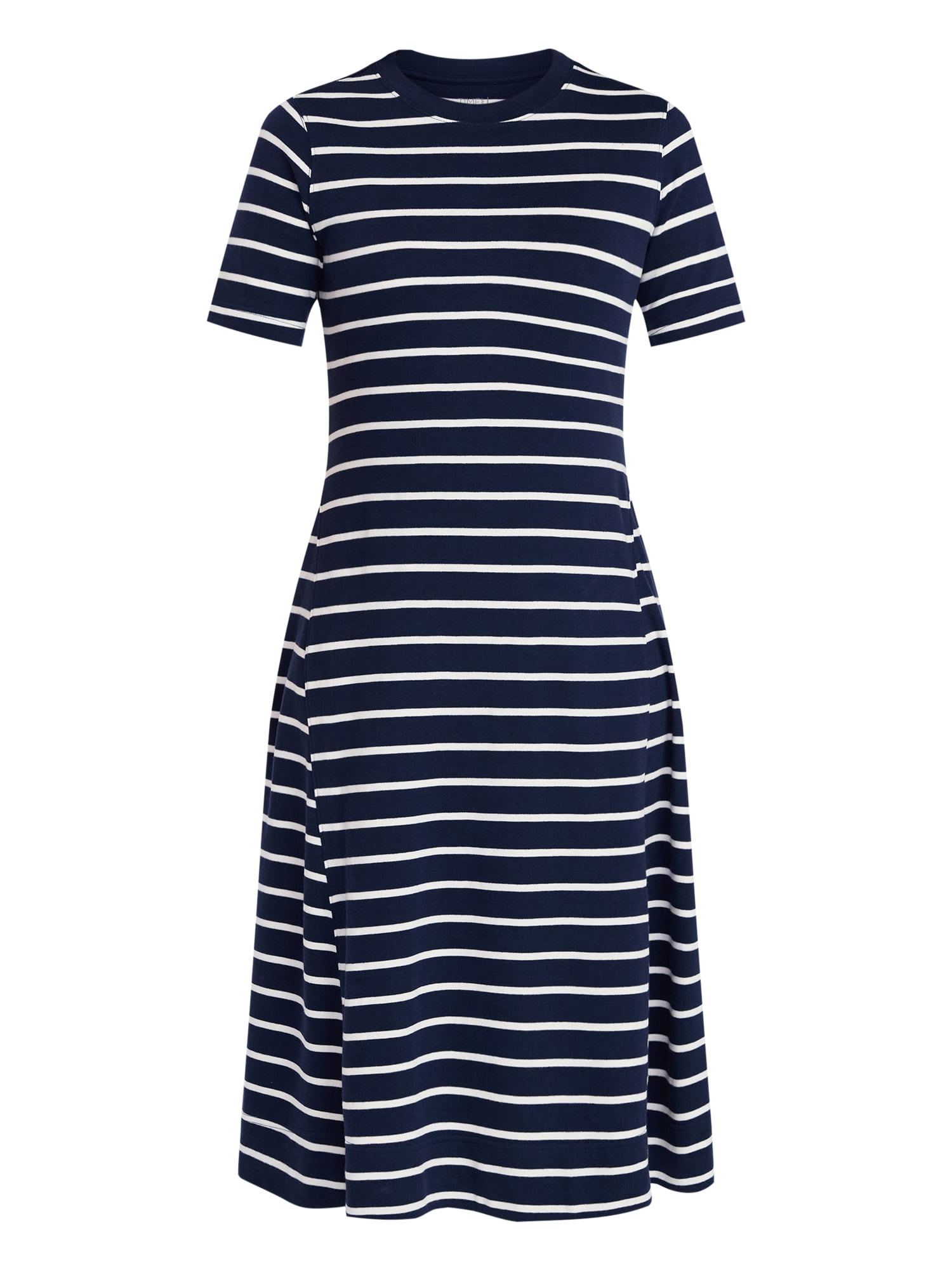Time and Tru Women's Seamed Cotton Midi Dress, Sizes XS-XXXL