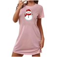 thumbnail image 4 of Sakmal Oversized Sleepwear for Women Pink Breathable Christmas Lightweight Sleepshirt Short Short Sleeve Crew Neck Snowmen Print Nightgowns S-2XL, 4 of 5