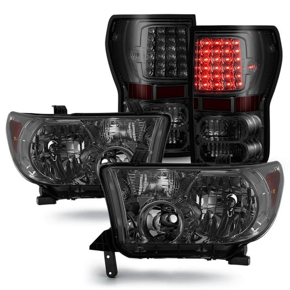 AKKON - Fits 2007-2013 Toyota Tundra Pickup Truck Smoked Headlights LED Smoke Tail Lamp Brake Lights Pair Left Right