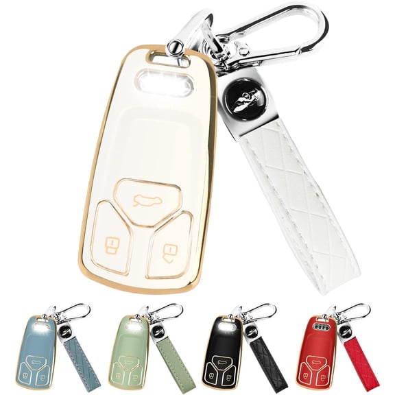 Key Fob Cover Compatible with Fit for Audi A4 A5 Q5 Q7 RS4 RS5 S4 S5 SQ5 SQ7 TT TTS TT-RS Leather Keychain Case Holder Protector