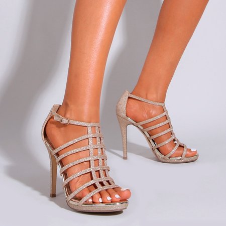 

XIAQUJ Women High Heeled Lace up Design Open Toe Ladies Sandals Dress Shoes Other Colors Are Available Sandals for Women Gold 8(40)